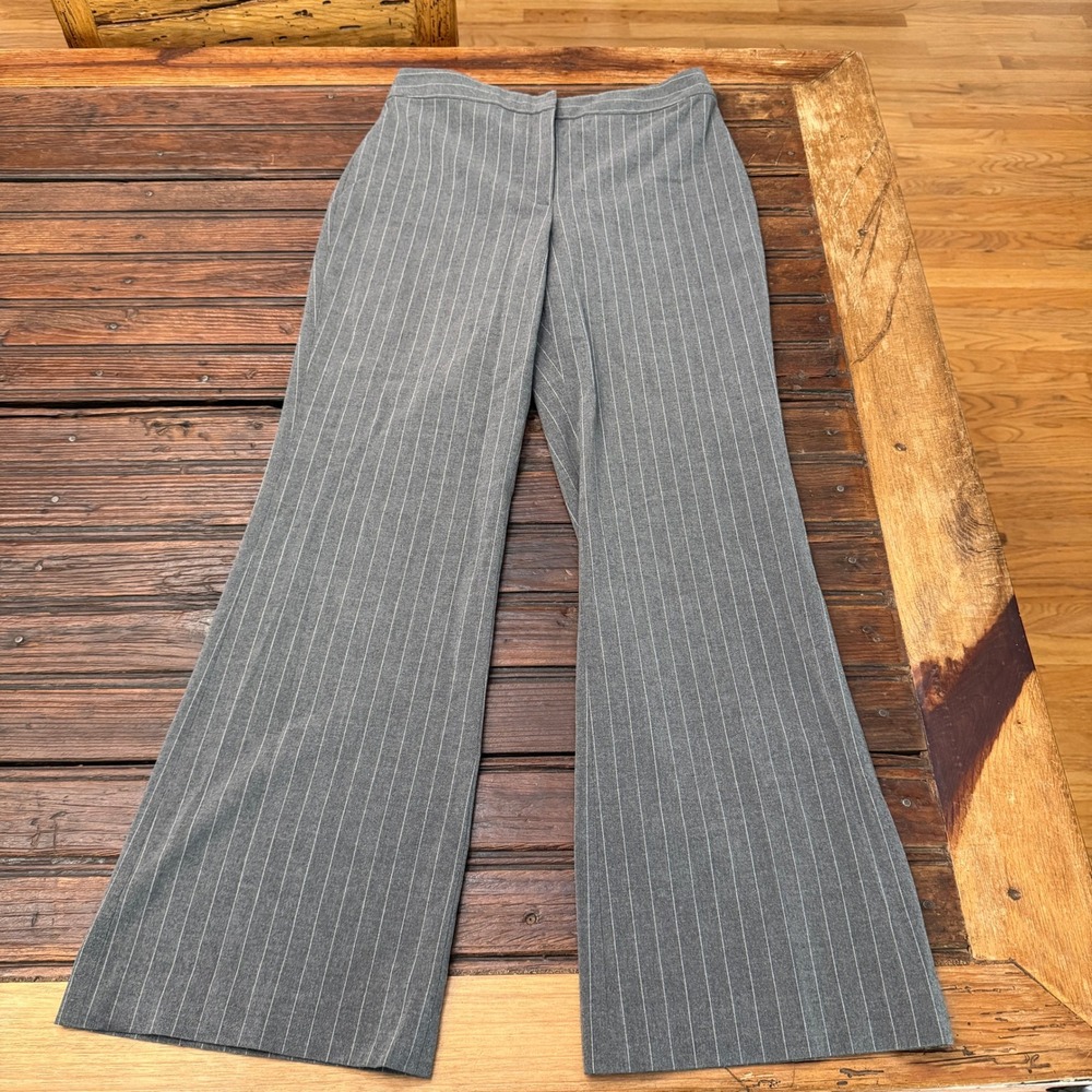 Open Edit Women Gray Pinstripe Wide Leg Trousers Flare Dress Pants Size 4 Office